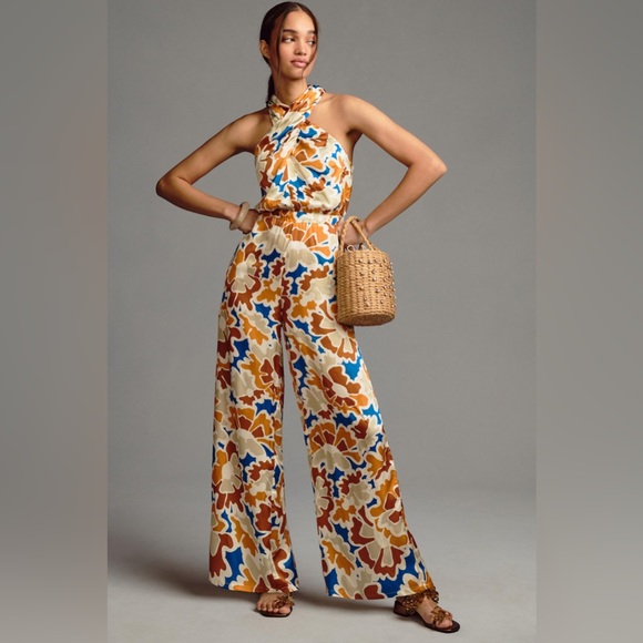 ✨ Anthropologie Printed Halter Jumpsuit Sz SP